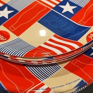 Vintage 2000 Coca Cola Red, Blue, and White Dinner Plates Collectible Melamine